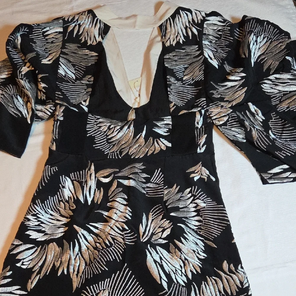 BCBG Black Dress with Silver Leaf Design - Picture 6 of 12